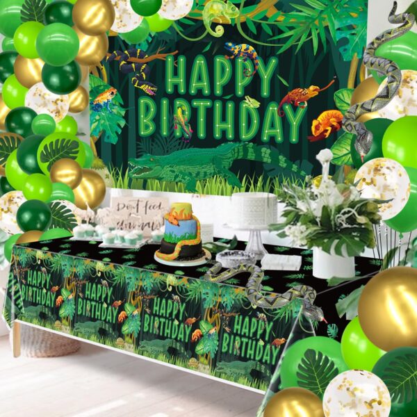 Reptile Birthday Party Supplies, Includes Happy Birthday Backdrop, Tablecloth, Balloons, Jungle Swamp Wilderness Snakes Lizard Alligator Turtle Birthday Decorations for Kids Boys Birthday Party Decor - Image 6