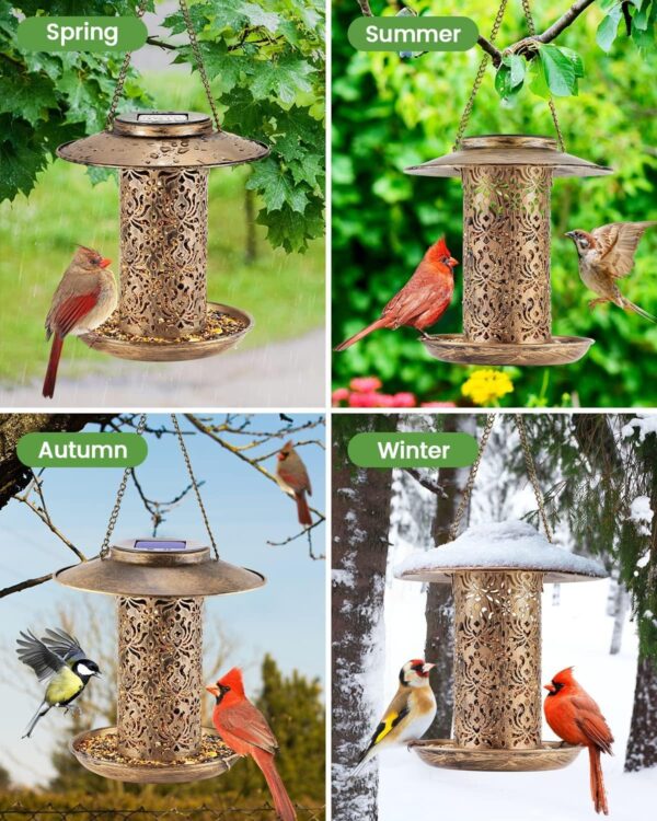 HOUSESAPP Solar Bird Feeder for Outdoors Hanging, Metal Wild Bird Feeder for Cardinals Solar Garden Lantern with S Hook as Gift Ideas for Bird Lovers (2.5LBs Heavy Duty Weather Resistance birdfeeders) - Image 7