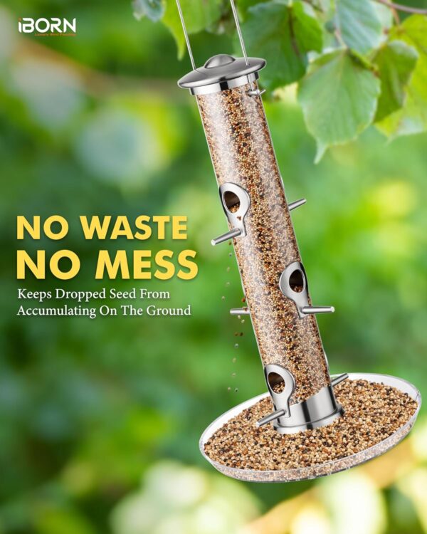 iBorn Bird Feeders Seed Catcher for Outside Hanging 6 Port Bird Feeder for Cardinal Birds Aluminium Metal,Brushed Nickle Finishing 14 Inch 6 Port (Seed is not Included) - Image 4