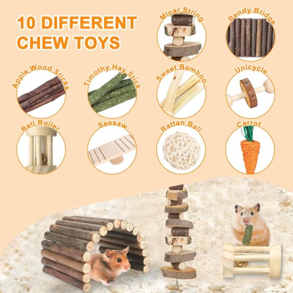 Flow fire 10 Pcs Rabbit Hamster Chew Toys, Rabbit Hamster Boredom Breaker, Wooden Natural Bunny Hamster Toys Syrian for Small Pet Hamster Rabbits, Gerbils, Guinea Pig - Image 4