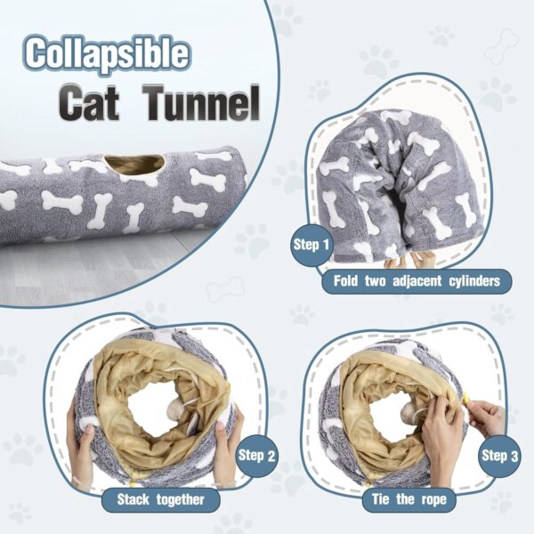 Straight Cat Tunnels for Indoor Cats, Cat Plush Collapsible Tunnel with Cat Toy Ball for Indoor Kittens, Puppies, Bunnies, Rabbits and Small Dogs - Image 3