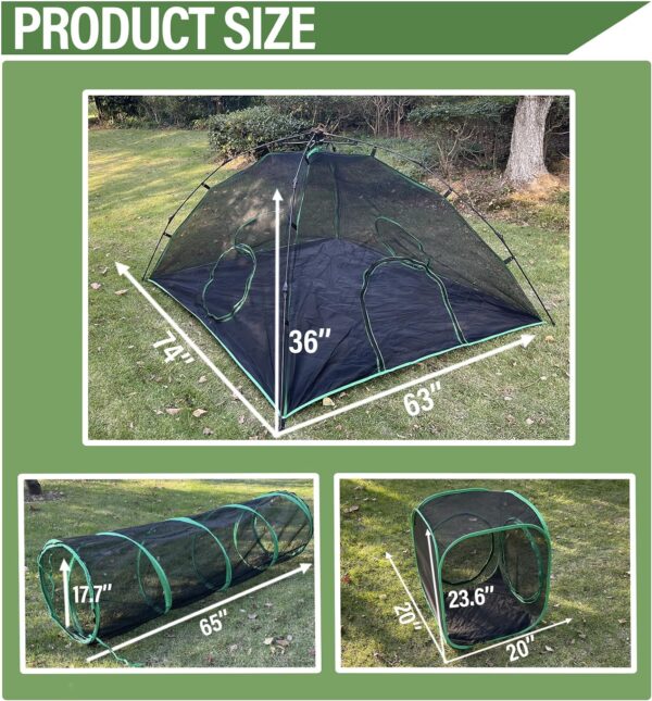 Pawtenda 3-in-1 Outdoor Cat Enclosures, Portable Catio Green Cat Tents for Outside, Cat Tents with 1 Dome Tent,1 Straight Tunnel and 1 Cube, Outdoor Cat Playpen for Cats, Rabbits and Other Animals - Image 3