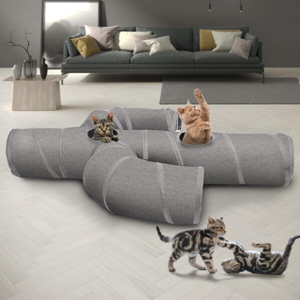 Ownpets Cat Tunnel, Cactus Shape Pet Tunnel with Sturdy Oxford Fabric, Foldable and Resistant to Tearing, Featuring Multiple Exits, Hanging Ball and Teaser Wand,25CM Diameter - Image 3
