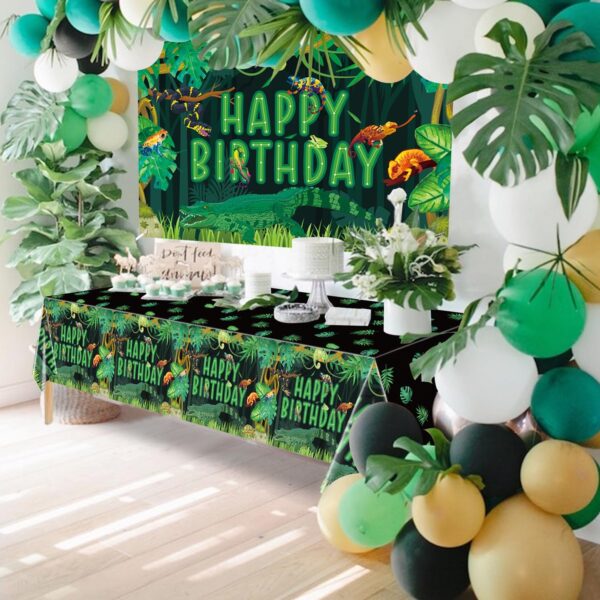 QUERICKY 4 Pack Reptile Birthday Tablecloths, 130x220cm Reptiles Snake Lizard Alligator Turtle Table Cover, Jungle Swamp Wilderness Decorations for Kids Boys Birthday Party Decor Supplies - Image 7