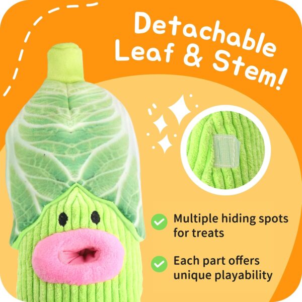 LAMAN Hide 'N Treat Cabbage Plush - Interactive Dog Puzzle Toy, Squeaky & Crinkle Snuffle Dog Treat Toy for Boredom Relief & Mental Stimulation - Ideal for Small, Medium Dogs & Puppies - Image 4