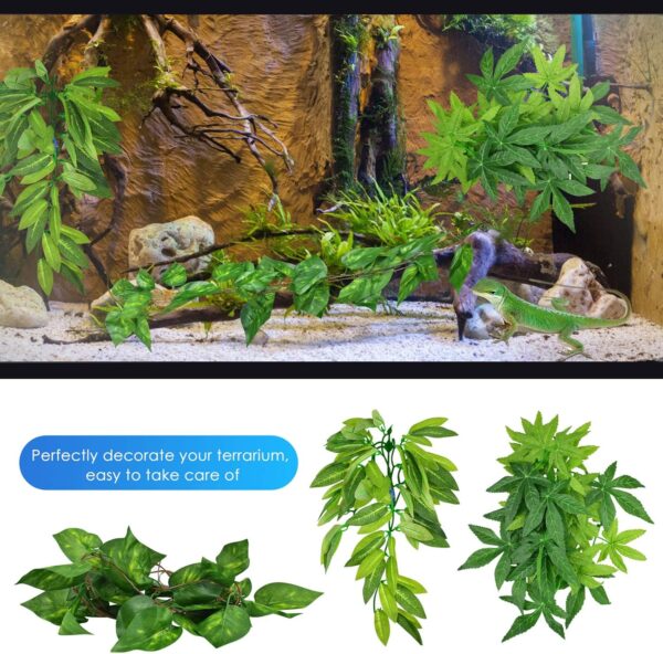 ERKOON Artificial Plastic Plant 3 Pieces Set Reptile Habitat and Aquarium Fish Terrarium Decor - Image 6