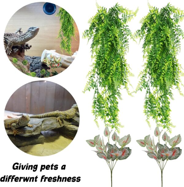 QUOZUO Reptile Hanging Plants, Terrarium Reptile Hanging Plants Vines Artificial Leaves Reptile Hide with Suction Cup, Leopard Gecko Tank Accessories for Bearded Dragon Lizard Snake - Image 2
