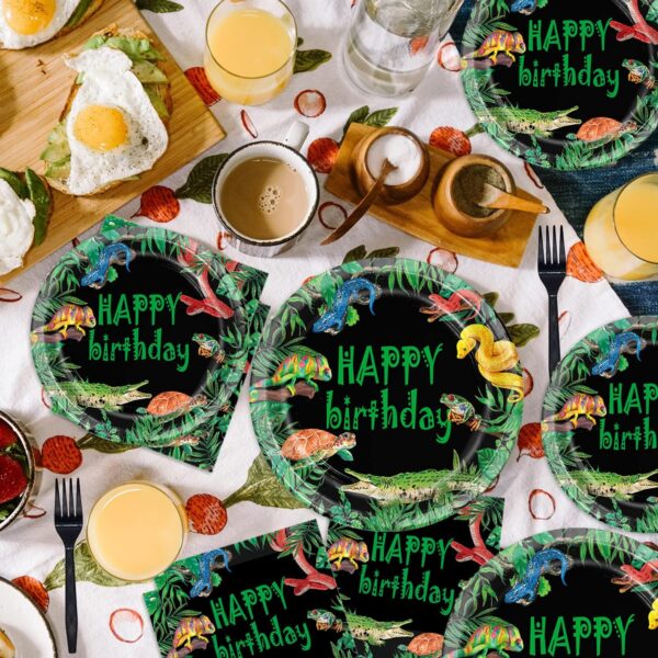 Oigco Reptile Party Supplies Lizard Snake Crocodile Party Decorations Jungle Swamp Snake Alligator Camping Wildlife Turtle Wilderness Party Includes Plates Cups Napkins Forks, Serves 24 Guests - Image 5