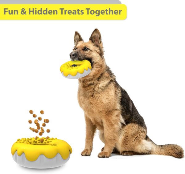 PetBuds Indestructible Dog Toys - Interactive Dog Toys For Boredom - Doughnut Shape Treat Dispenser Dog Toy and Chew Toys For Dogs - 2 in 1 Dog Treat Toy and Dog Chew Toys. (Pink & Yellow, Doughnut) - Image 5