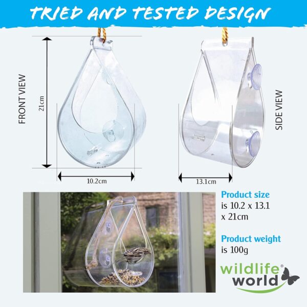 Wildlife World Dewdrop Clear Window Bird Feeder with Feeding Tray - Image 2