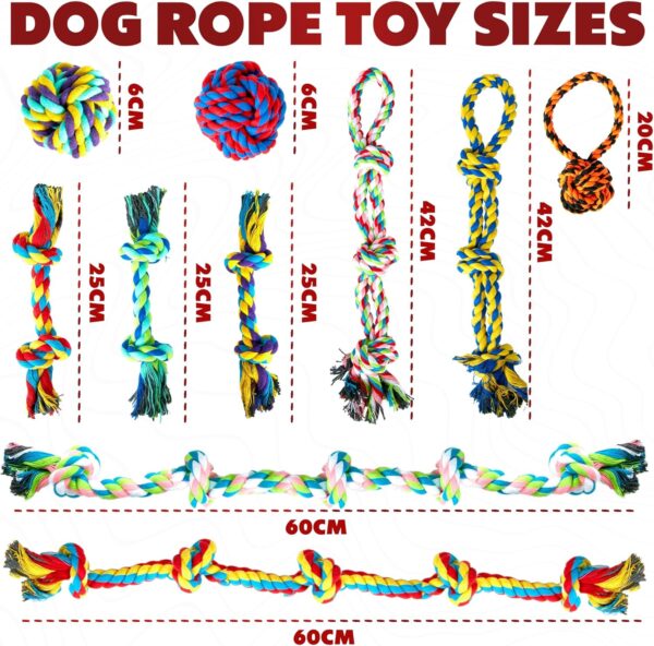 ZENO Dog Toys - Pack of 10 | Rope Chew Toys for Dogs | Strong Rope, Ball & Tug for Teething & Training | Puppy Teething Toys | 100% Natural Cotton | Great for Small, Medium & Large Puppies & Adults - Image 7
