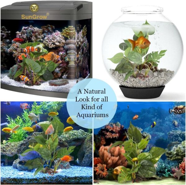 SunGrow Plastic Leaf Plant for Freshwater or Marine Tanks, 10 Inches Tall, Ultra-Realistic Fake Plant, Blunt Leaf Edges Protect Fish Fins, Hiding Spot for Fish, Reptiles, Amphibians - Image 5