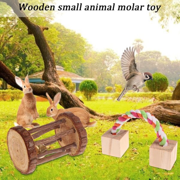 CCCYMM 6 Pcs Pet Natural Wooden Chew Toys Dumbells Exercise Bell Molar Toy for Parrot, Rabbit, Chinchilla, Guinea Pig, Hamster Small Animals - Image 7
