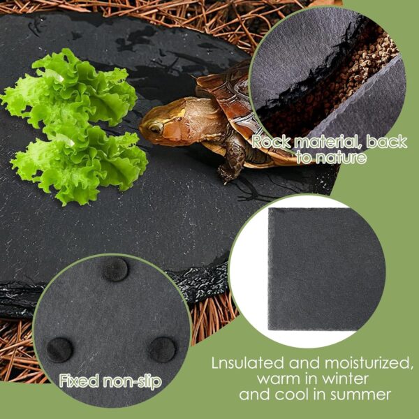 Goerpn 3 Pack Reptile Basking Slate Platform Aquarium Tortoise Bathing Resting Platform,Turtle Habitat Slate Pad Turtle Feeding Food Bowl Dish Resting Natural Rock Platform Accessories Decoration - Image 3