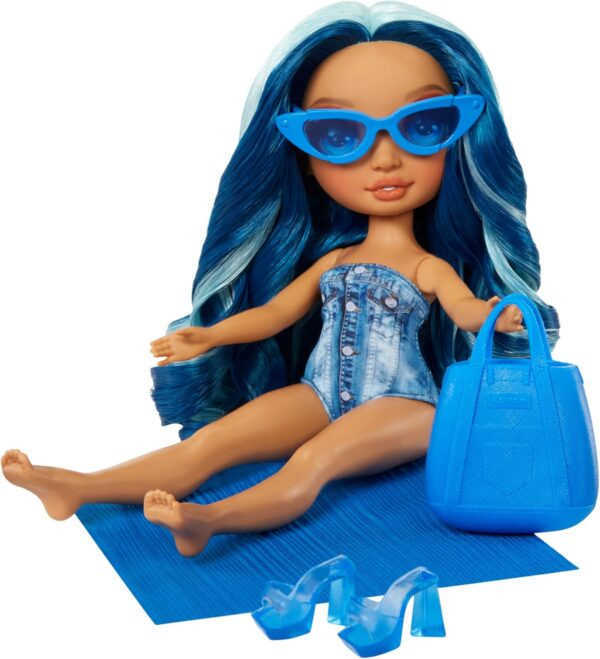 Rainbow High Swim & Style - Skyler (Blue) - 28 cm Doll with Shimmery Wrap to Style 10+ Ways - Removable Swimsuit, Sandals, Fun Play Accessories - Kids Toy - Great for Ages 4-12 Years - Image 5