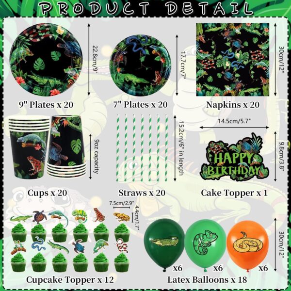Reptile Birthday Party Supplies, Including Happy Birthday Backdrop, Plate, Napkins, Balloons, Cups ,Cake Topper, Tablecloth, for Baby Shower Decorations Kids Boys Girls (Backdrop) - Image 2