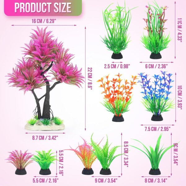 Borlech Aquarium Plants Decorations, Fish Tank Artificial Plastic Tree Plant Decoration Set 10 Pieces (Rose Red) - Image 3