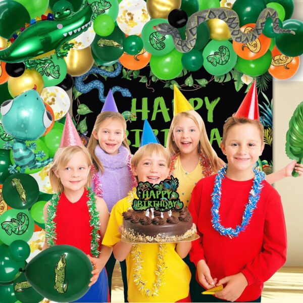 Reptile Birthday Party Supplies, Including Includes Happy Birthday Backdrop, Balloons, Cake Topper, Gift Bags, Tablecloth, for Kids Boys Birthday Jungle Party Decor (Backdrop) - Image 7
