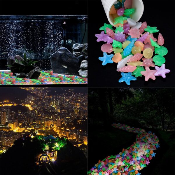 wokery 150 Pcs Glowing Pebbles, Glow in the Dark Stones Rocks Conch Shells Starfish, Colorful Luminous Cobblestones, Decorative Gravel Pebbles Stones Rocks for Aquarium Fish Tank Garden Decoration - Image 7