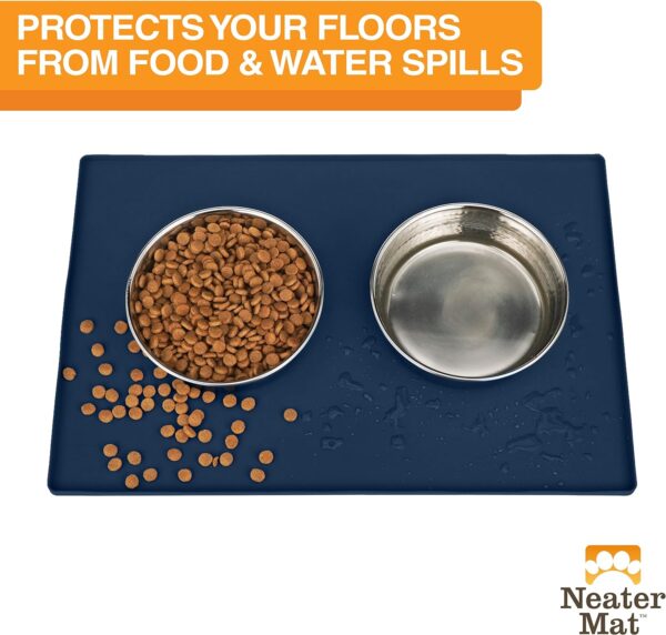Neater Pet Brands Neater Mat - Waterproof Silicone Pet Bowls Mat - Protect Floors from Food & Water (24" x 16" Silicone, Dark Blue) - Image 2