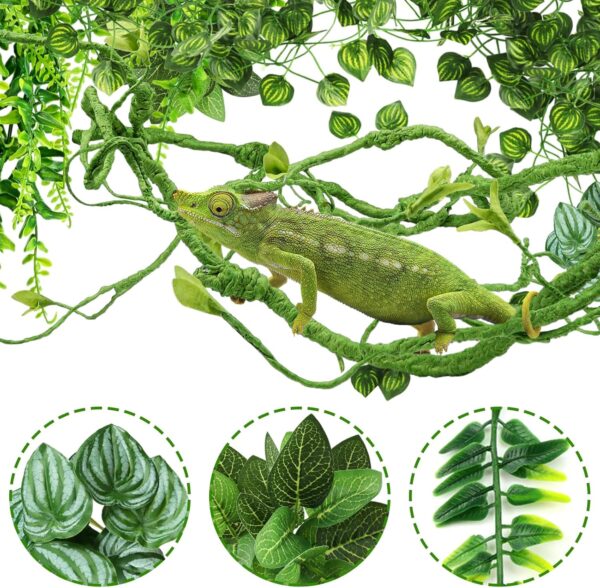 QUOZUO Bearded Dragon Tank Accessories for Habitat, Terrarium Hanging Plants Vines Artificial Leaves Reptile Hide, Leopard Gecko Tank Accessories Snake Hide Terrarium Decor for Geckos Chameleon - Image 4