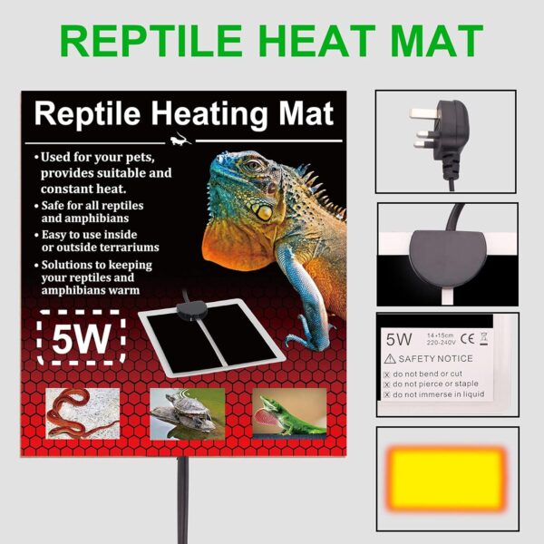 DERNORD Reptile Heat Mat 5W Mini - Vivarium Upgraded Version Gecko Heat Pad with Adhesive for Tortoise Lizard Snake Bearded Dragon Hermit Crab Heater - Image 3