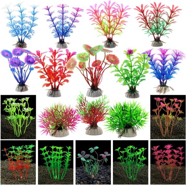 YuChiSX 19 Pieces Fish Tank Decorations Decor Set, Artificial Aquatic Plants, Plastic Plants Decorative Fish for Home Aquarium, Vivid Underwater Simulation Grass Landscape Ornament - Image 2