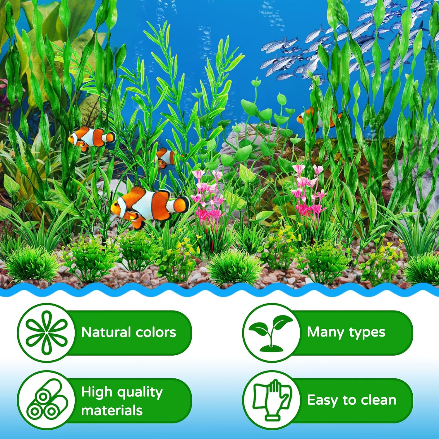 Green Fish Tank Decor Aquarium Plants, QUOZUO 25pcs Fish Tank Decorations Plants, Fish Tank Accessories, Aquarium Decor Artificial Plants, Small to Large - Image 4