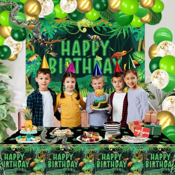 Reptile Birthday Party Supplies, Includes Happy Birthday Backdrop, Tablecloth, Balloons, Jungle Swamp Wilderness Snakes Lizard Alligator Turtle Birthday Decorations for Kids Boys Birthday Party Decor - Image 3