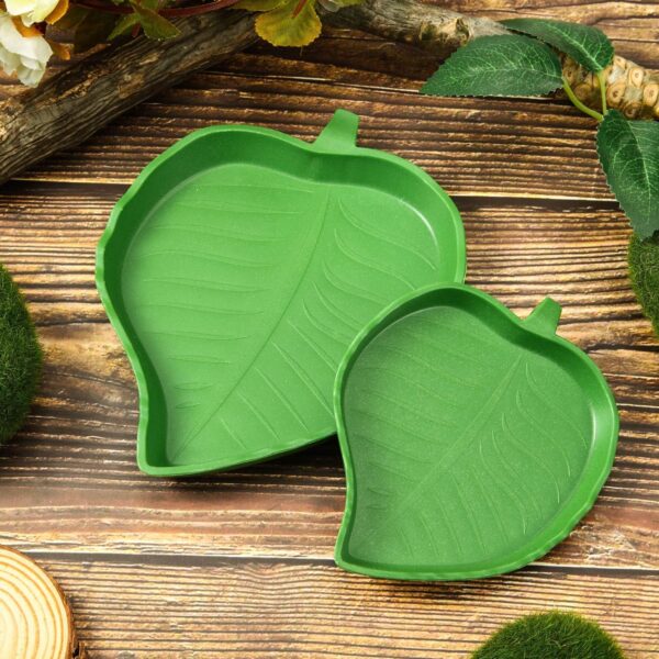 2 Pieces Leaf Reptile Food Water Bowl Plate Dish for Tortoise Corn Snake Crawl Pet Drinking and Eating, 2 Sizes - Image 7
