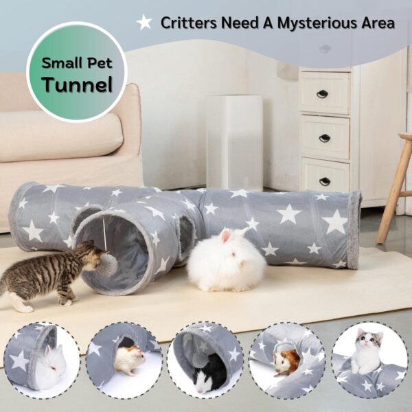 JanYoo Bunny Tunnel Rabbit Hideout Bunny Toys for Rabbits Accessories Guinea Pig Ferret Kitty 3 Ways Collapsible Tunnels - Image 3