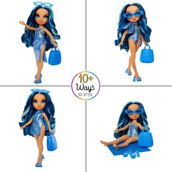 Rainbow High Swim & Style - Skyler (Blue) - 28 cm Doll with Shimmery Wrap to Style 10+ Ways - Removable Swimsuit, Sandals, Fun Play Accessories - Kids Toy - Great for Ages 4-12 Years - Image 4