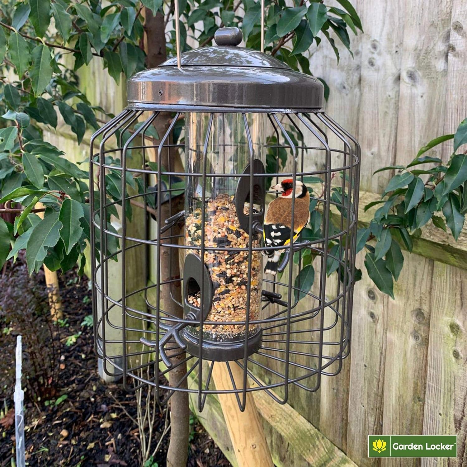 Large Heavy Duty Squirrel Proof Bird Feeder for Wild Seed Feed Mix Outdoor Garden use - Mocha Brown - with Strong Galvanised Metal Cage to Deter Squirrels & Large Birds - Image 2