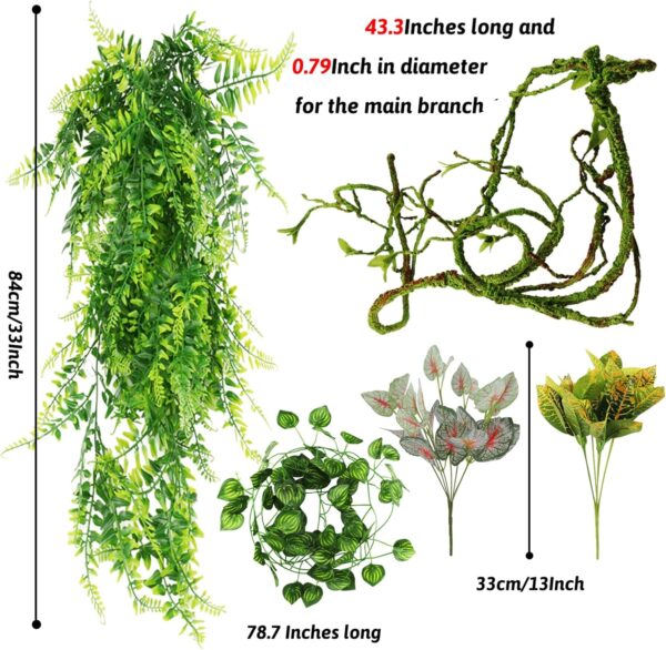 QUOZUO Reptile Plants, Terrarium Hanging Plant Vines Artificial Leaves Reptile Hide, Leopard Gecko Tank Accessories, Terrarium Decorations for Bearded Dragon Lizard Snake Chameleon - Image 3