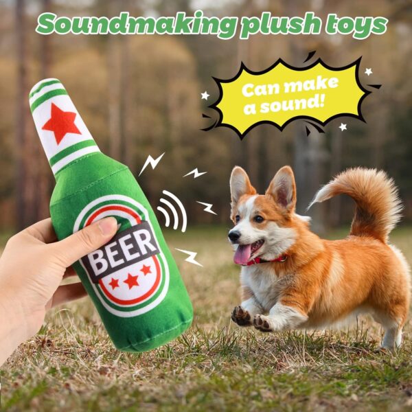 Roseyan Dog Toys Squeaky Dog Toys Interactive Dog Chew Toy for Bordem Beer Bottle Plush Puppy Toys Portable Funny Cute Pet Plush Squeaky Dog Toy for Small Medium Dogs and Other Pets - Image 4