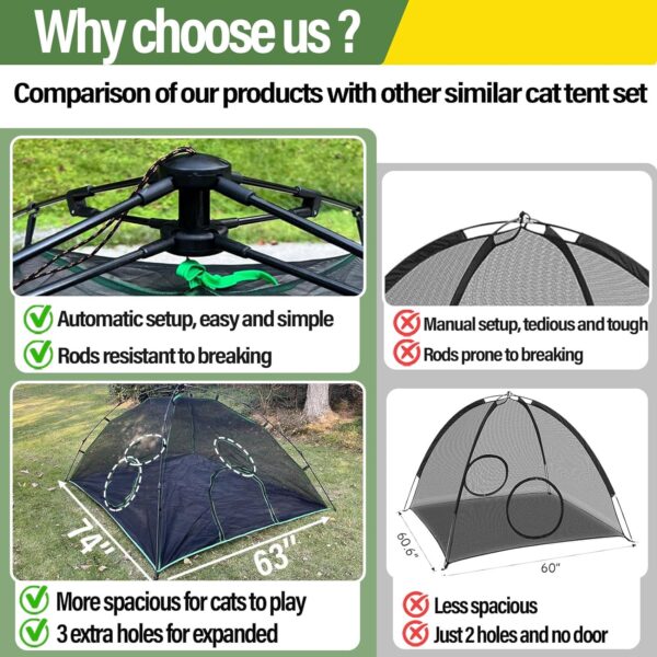 Pawtenda 6-in-1 Cat Tents for Outside, Portable Outdoor Cat Enclosures for Indoor Cats, Cat Play Tents with Tunnels for Outside, Outdoor Catio, Cat Playpen Including 3 Tents and 3 Tunnels - Image 5