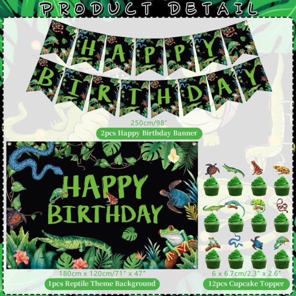 Obussgar Reptile Birthday Party Decorations - Reptile Party Supplies including Banner, Backdrop, Cake Toppers, Plates, Cups, Napkins, Balloons, Tablecloth for Birthday Party Decoration- Serves 20 - Image 3