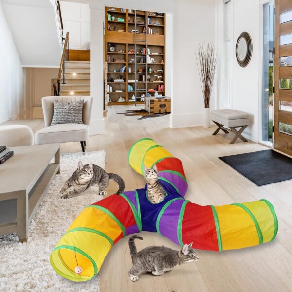 Bemodst Rainbow Cat Tunnel, Cat Toy S-Shaped-3-Way Pet Tunnel, Cat Play Tent interactive Toy Maze Cat House, Collapsible Cat Rabbit Tunnel Tube for Indoor Cats, Rabbits, Hamsters, Puppies and More - Image 5