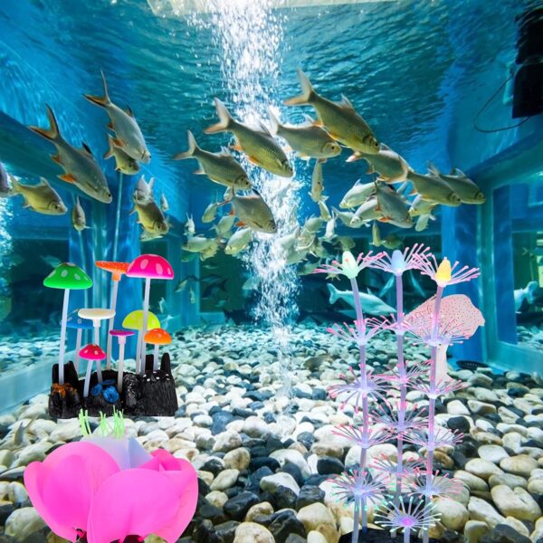 CCCYMM 4 Pack Glowing Fish Tank Decorations Plants, Glow Aquarium Decorations, Glowing Mushroom Coral Plant Ornaments - Image 6