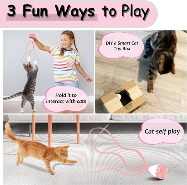 Interactive Cat Toys for Indoor Cats, Automatic Irregular Moving Cat Toy with Lifelike Prey's Tail Silicone Tail, 2 in 1 Rechargeable Exercise Cat Wand Toy for Cats Adult (GJWB) (Pink) - Image 2