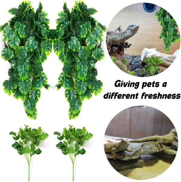 QUOZUO Reptile Hanging Plants Terrarium Fake Monstera Hanging Plants Vines Artificial Leaves Reptile Hide with Suction Cup, Leopard Gecko Tank Accessories for Bearded Dragon Lizard Snake - Image 4