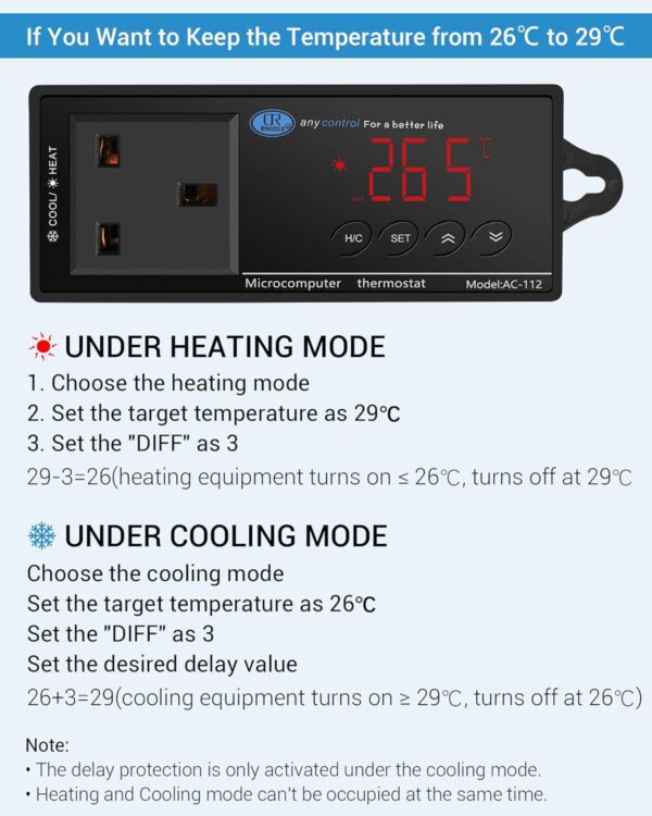 NICREW Digital LED Heating and Cooling Temperature Controller, Reptile Thermostat for Snake, Lizard, Tortoise, Vivarium and Other Reptiles, 1100W 220V - Image 3