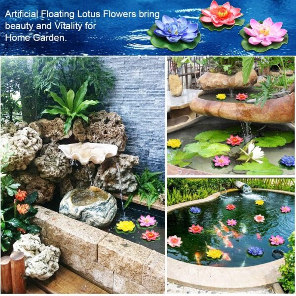 PERFETSELL 5 PCS Floating Flowers for Ponds, Artificial Foam Lotus Flowers Fake Floating Pond Plants Realistic Water Lily Pads Ornaments for Garden Pond Aquarium Fish Tank Decoration, 10cm/3.9inch - Image 6