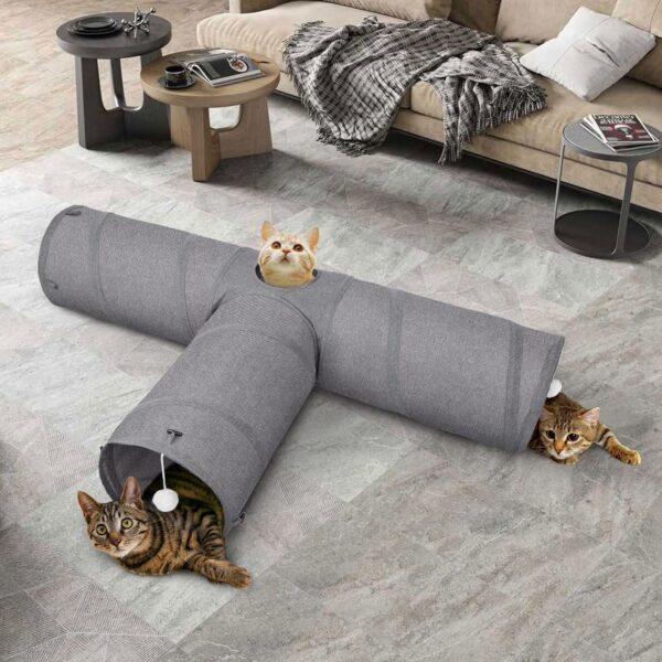 Ownpets Cat Tunnel, Large 3 Way Pet Tunnel with Sturdy Oxford Fabric, Foldable and Resistant to Tearing, Featuring Multiple Exits, Hanging Ball and Teaser Wand，Diameter 30CM - Image 2