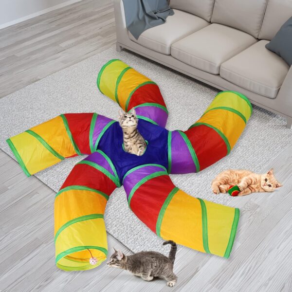 Bemodst Rainbow Cat Tunnel, Cat Toy S-Shaped-5-Way Pet Tunnel, Cat Play Tent interactive Toy Maze Cat House, Collapsible Cat Rabbit Tunnel Tube for Indoor Cats, Rabbits, Hamsters, Puppies and More - Image 4