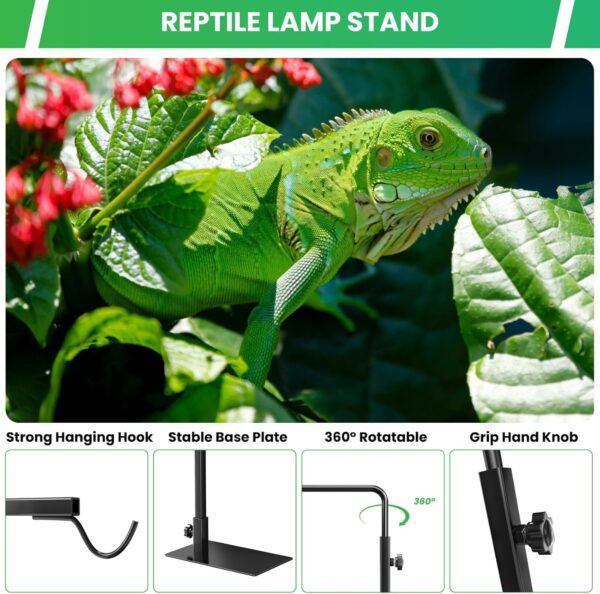 BrightArk Reptile Heat Lamp Holder Stand, Adjustable Small Reptile Dome Lamp Bracket Standing Black 14-24 Inches, Hanging Reptile Light Stand for Tortoise Lizards Bearded Dragon Snake Chick - Image 4