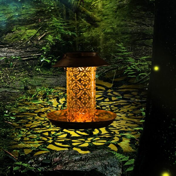 MLEPXBO Solar Bird Feeder, Durable Metal Outdoor Bird Feeders Hanging Station, Wild Bird Feeder with Solar LED Light, Squirrel Proof Bird Feeder for Balcony Garden Decoration - Image 5