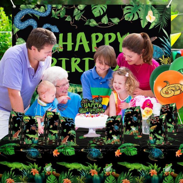 Reptile Birthday Party Supplies, Including Includes Happy Birthday Backdrop, Balloons, Cake Topper, Gift Bags, Tablecloth, for Kids Boys Birthday Jungle Party Decor (Backdrop) - Image 5