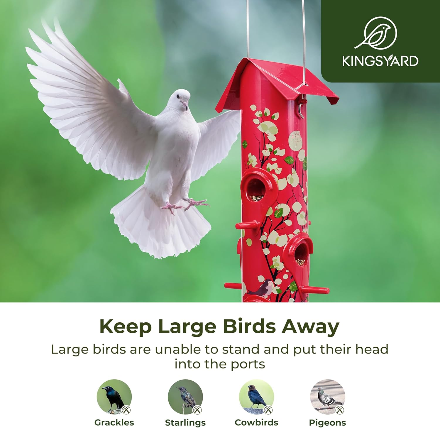 Kingsyard Tube Bird Feeders for Outdoors Hanging, 6-Ports Metal Bird Feeder, 14 inch, Durable & Weatherproof, Large Capacity for Attracting Wild Birds (Red) - Image 4