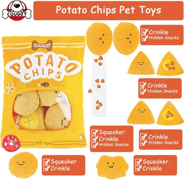 CUUOOT Dog Snuffle Toys Crinkly Squeaky Dog Toys Interactive Plush Dog Treat Puzzle and Enrichment Dog Toys for Small Medium and Large Dogs (UK-Potato-chips-01) - Image 3